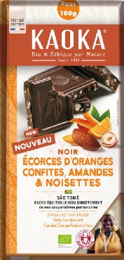 Tume šokolaad apelsinisukaadi ja pähklitega 66% Kaoka, 180g