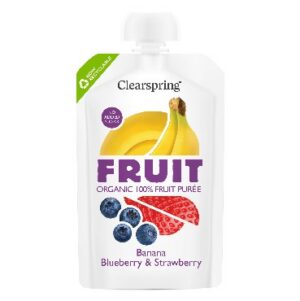 Puuviljapüree banaan-mustikas-maasikas Clearspring, 100g