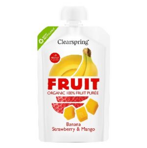 Puuviljapüree banaan-maasikas-mango Clearspring, 100g
